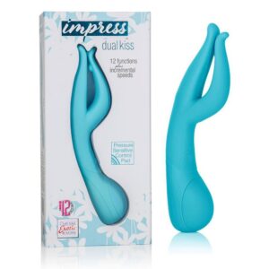 3002444012 IMPRESS DUAL KISS BLUE STIMOLATORE DOPPIO IN SILICONE CELESTE CM 7.5