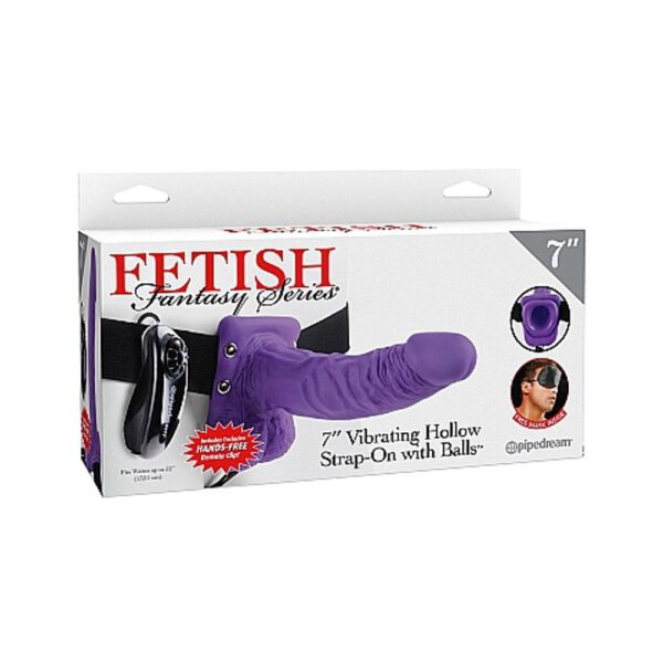 PD3376-12 VIBRATING HOLLOW STRAP-ON WITH BALLS – PURPLE