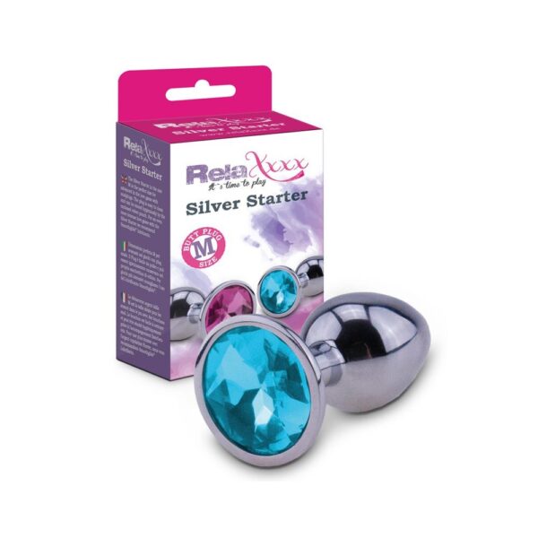 STIMOLATORE ANALE IN METALLO CON GIOIELLO AZZURRO ALLA BASE TG M