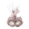 00751-1 MASCHERA ROSA IN TESSUTO C/PAILLETTES, GLITTER E PON PON IN PIUMA