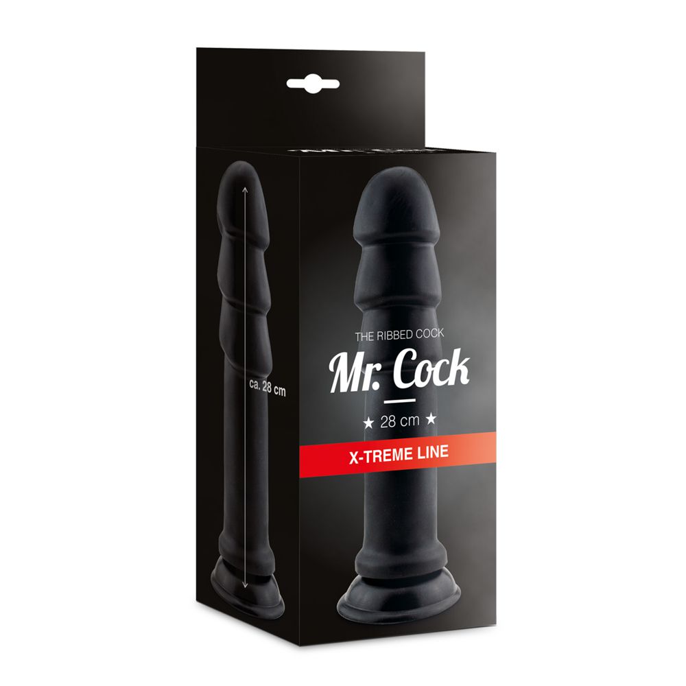 55078876_Mr_Cock_X_Treme_Line_Ribbed_Cock_black_ca_28cm_Front_Packshot